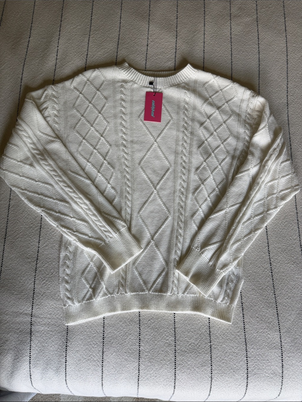 NWT Edikted 100% Cotton Cream Cable-Knit Crewneck Sweater size XS